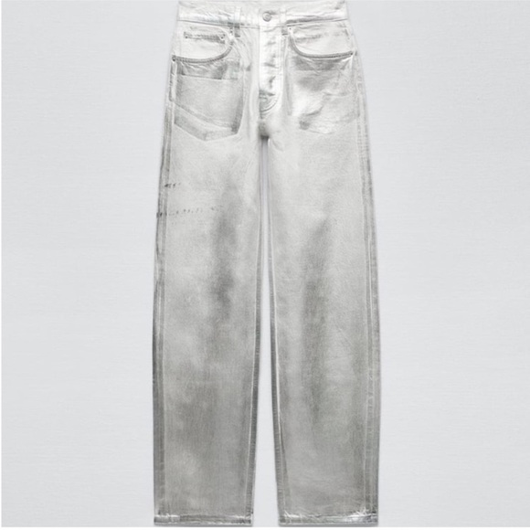 Zara Silver Straight Leg Jeans - Picture 4 of 7